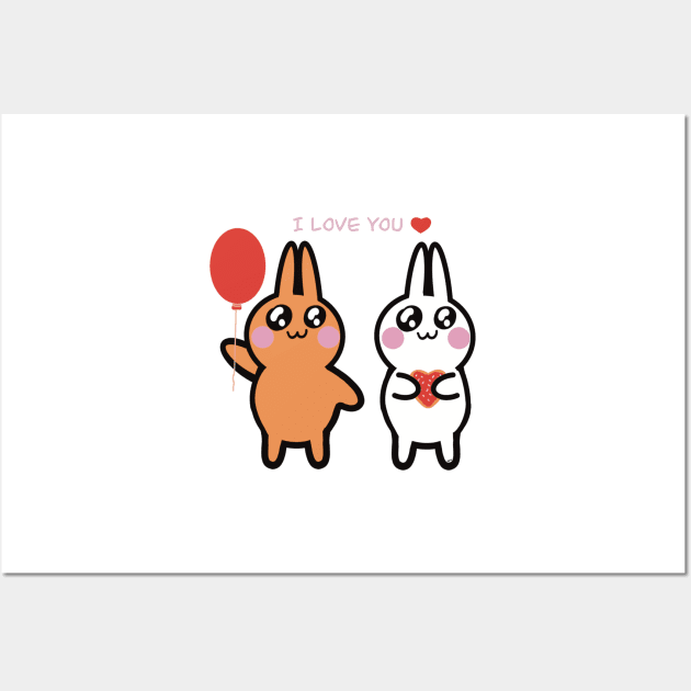 I love you bunny rabbits Wall Art by Catphonesoup